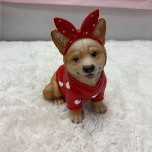 Valentine’s Day Red Corgi Dog Figurine with Bow